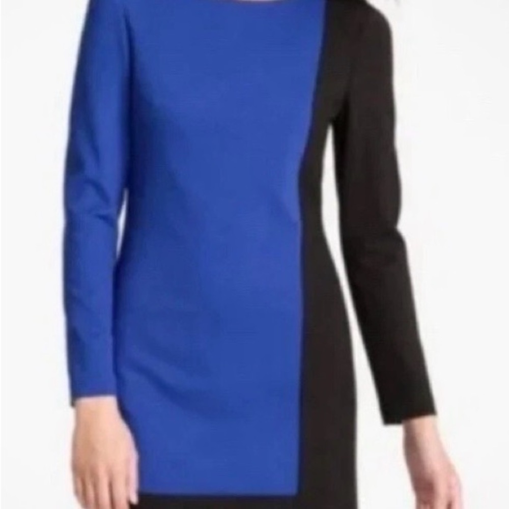 Trina Turk Blue & Black Color Block Long-sleeve Dress Y2K - Women’s 10